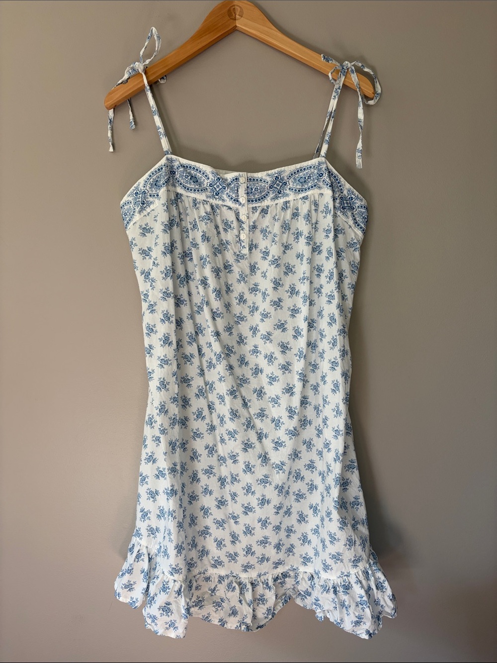 Lauren Ralph Lauren Prairie Boho Mini Dress Large Floral Flounce Nightgown White